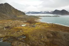 Aerial photo of research station in Arctic environment at Hornsund, Svalbard.