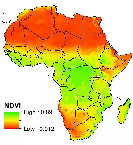 Monitoring trends and tipping points in phenology from NDVI data and their relationship to climate in Sub Saharan Africa map