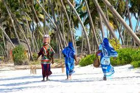 Women walking on beach Zanzibar